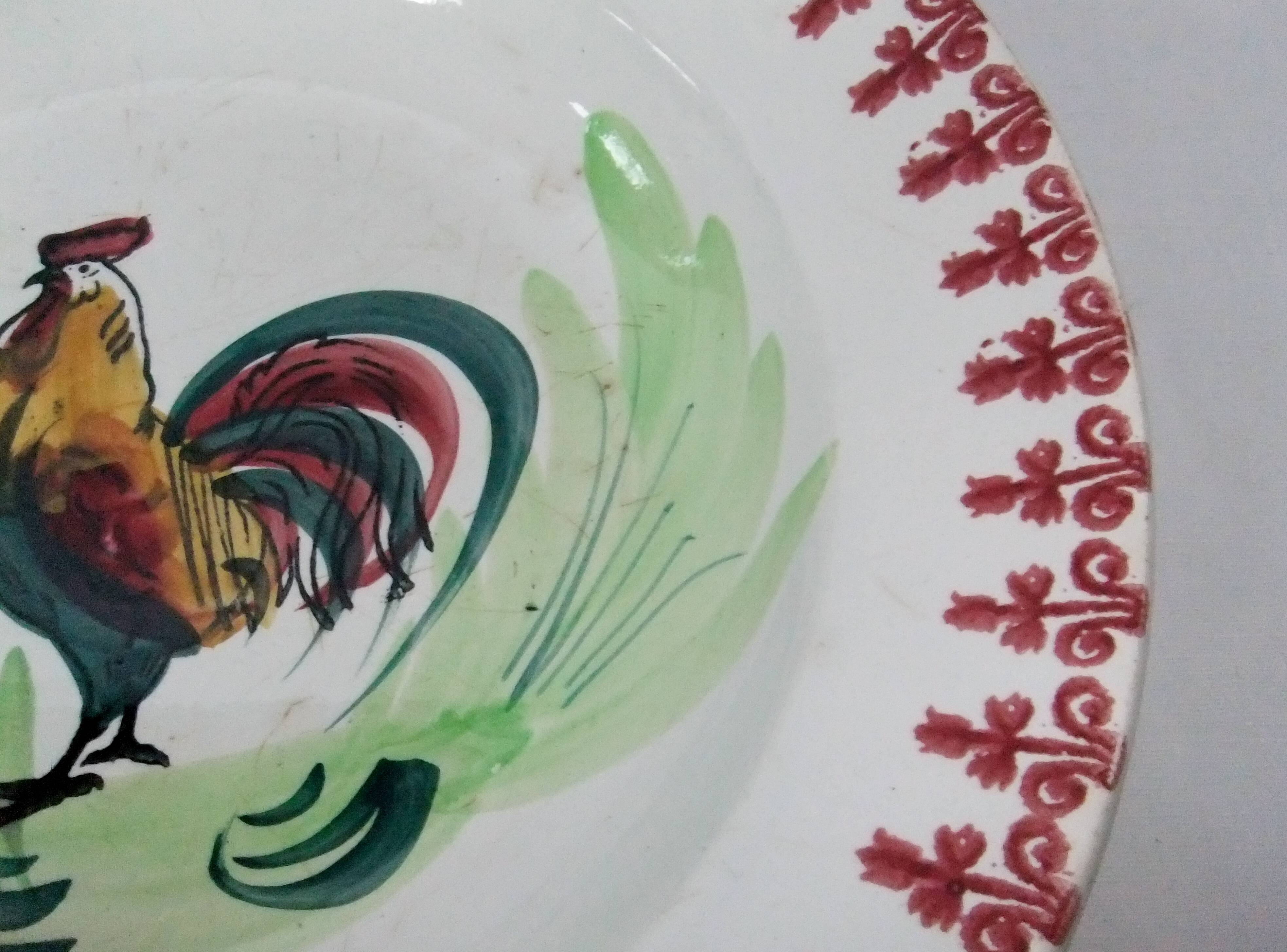 Old dish plate decor of rooster Moulin du Loups Hamage