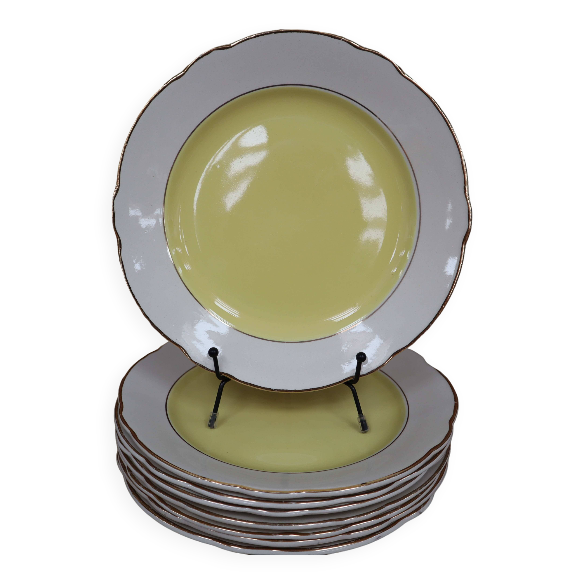 Set of 8 KG Lunéville yellow and white flat plates