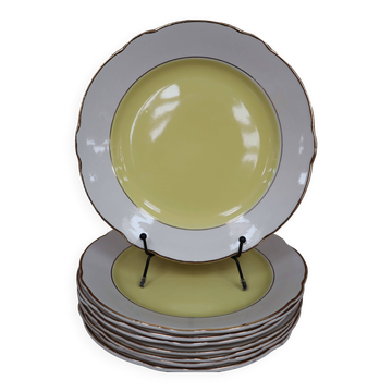 Set of 8 KG Lunéville yellow and white flat plates