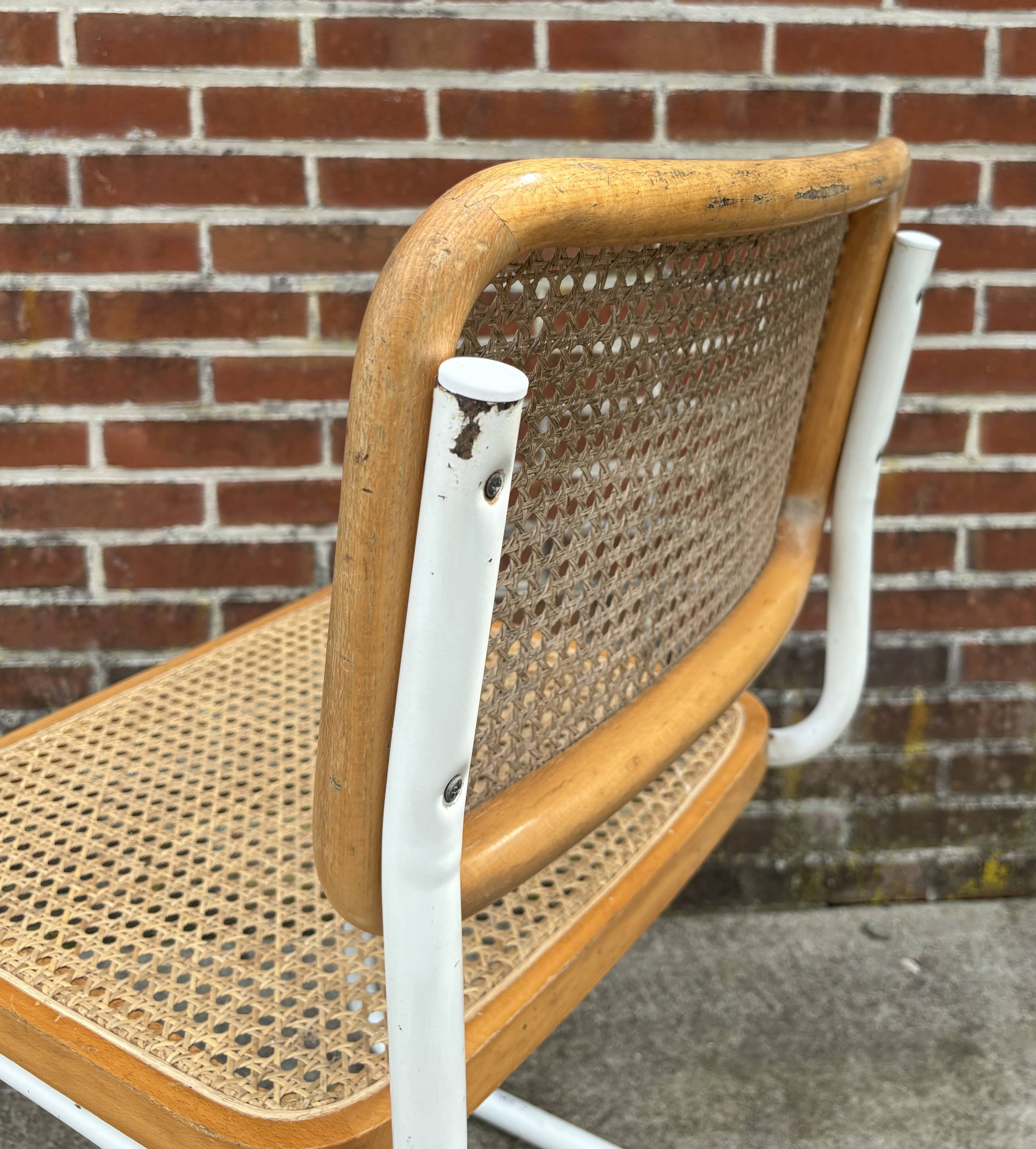 Cesca chair b32 model in white and wood by Marcel Breuer