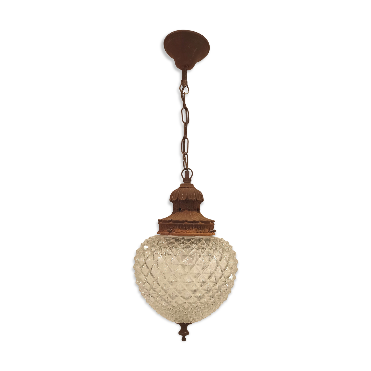Lustre baroque ancien verre moulé forme fraise