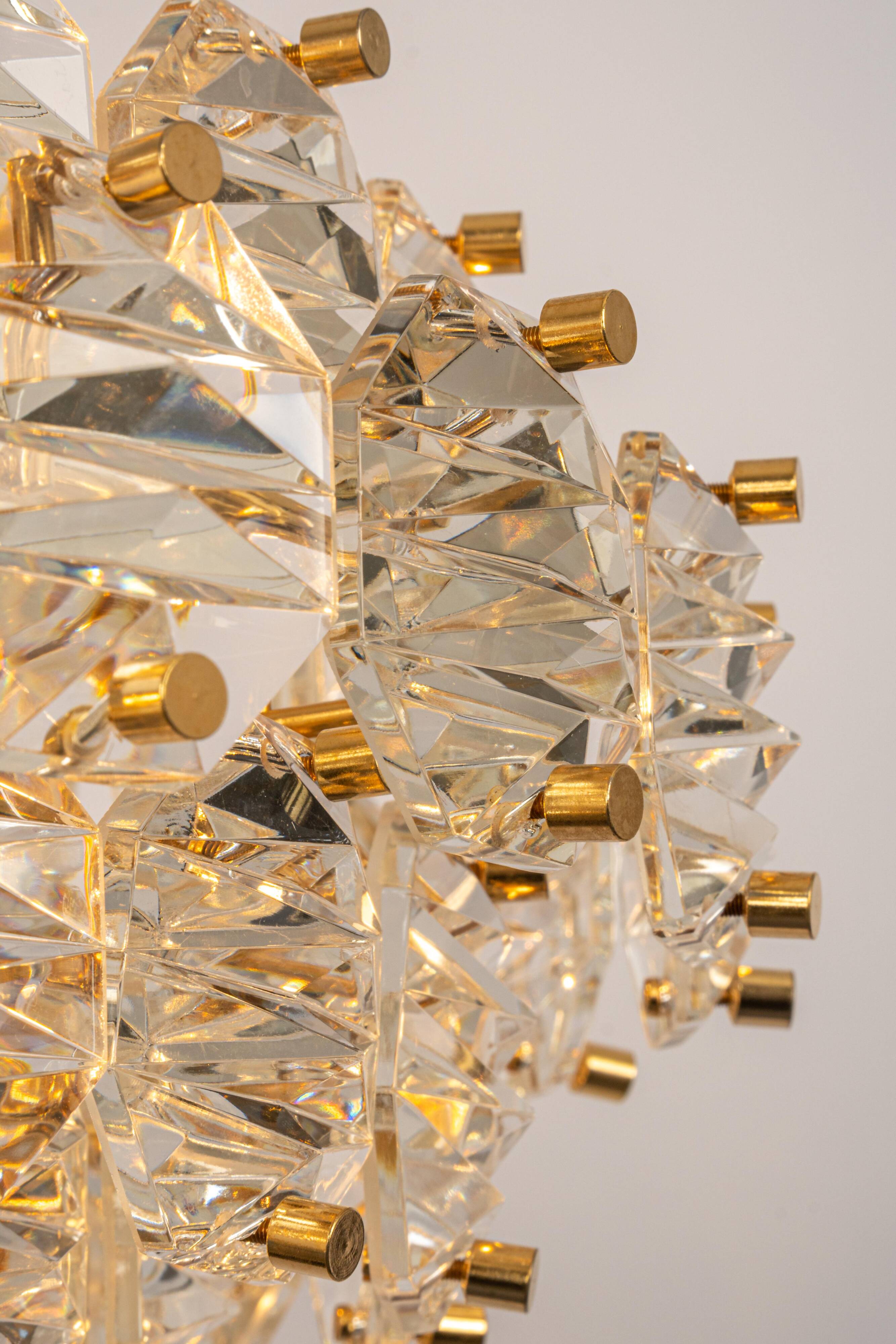 Dazzling chandelier, brass and crystal glass by Kinkeldey, Germany, 1970s.