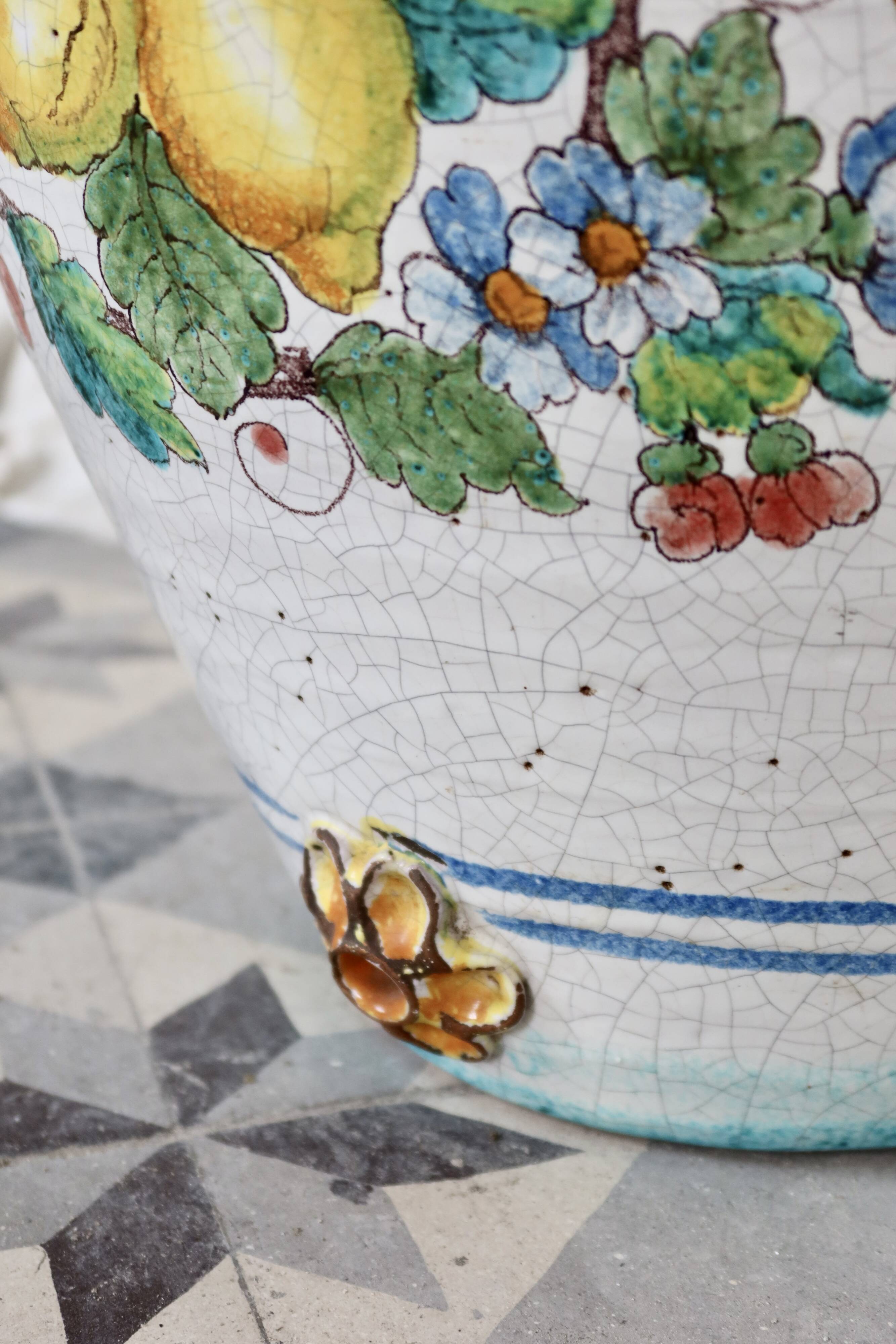 Large glazed ceramic lemon urn