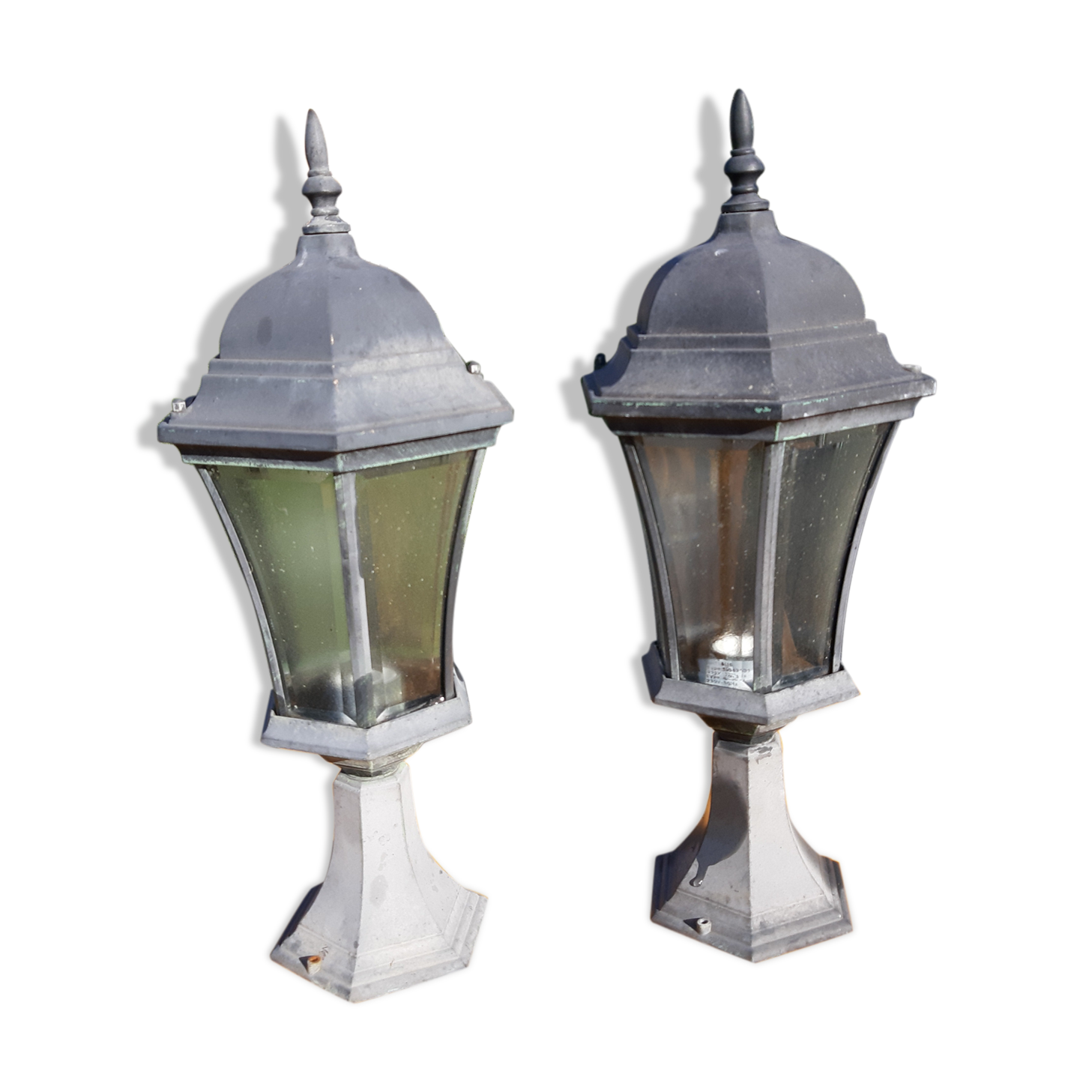 Pair of Outdoor Lamps in Tole and Glass