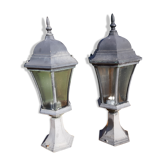 Pair of Outdoor Lamps in Tole and Glass