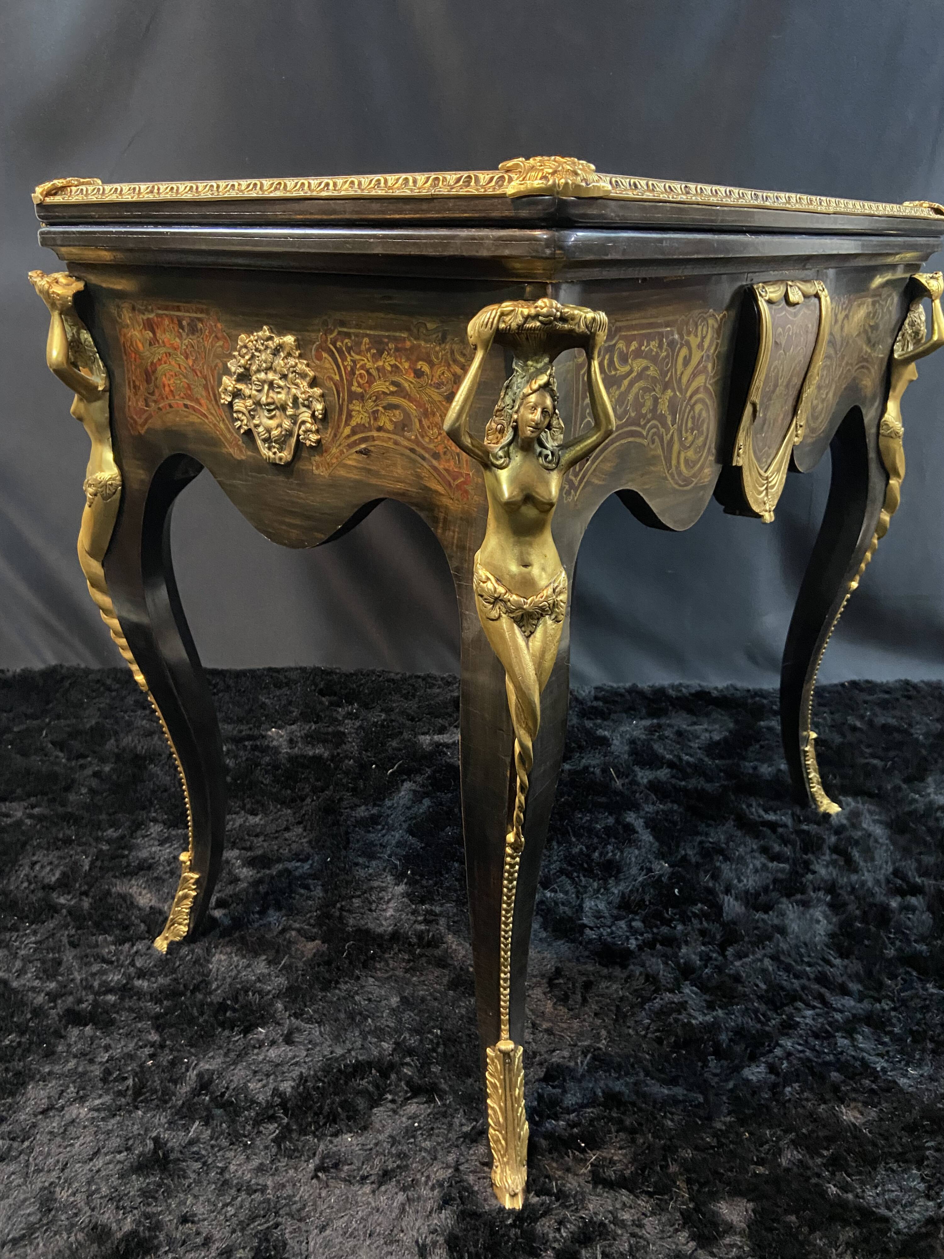 Game table, desk, sofa back, marquetry and bronze Boulle Napoleon III style