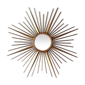 Golden Metal Sun Mirror with Convex Mirror by Chaty Vallauris. French Work