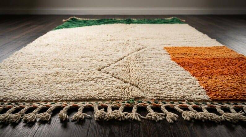 Handmade traditional Beni Ourain Berber rug with colourful patterns, 2/3 m.