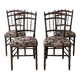 Set of 4 Napoleon chairs in blackened wood and floral fabric.