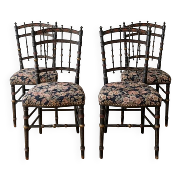 Set of 4 Napoleon chairs in blackened wood and floral fabric.