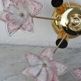 Set of 3 Charming Murano Vintage Ceiling Light Pink Flowers, 1970s
