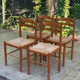 4 kitchen chairs in light solid wood and straw