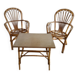 Fauteuils rotin et table
