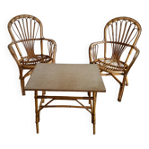 Rattan armchairs and table