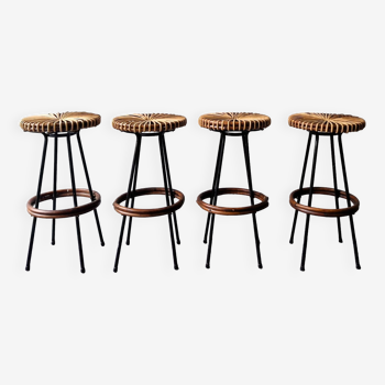 Set of 4 rattan stools for Rohé Noordwolde, The Netherlands 1960's