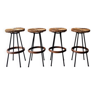 Set of 4 rattan stools for Rohé Noordwolde, The Netherlands 1960's