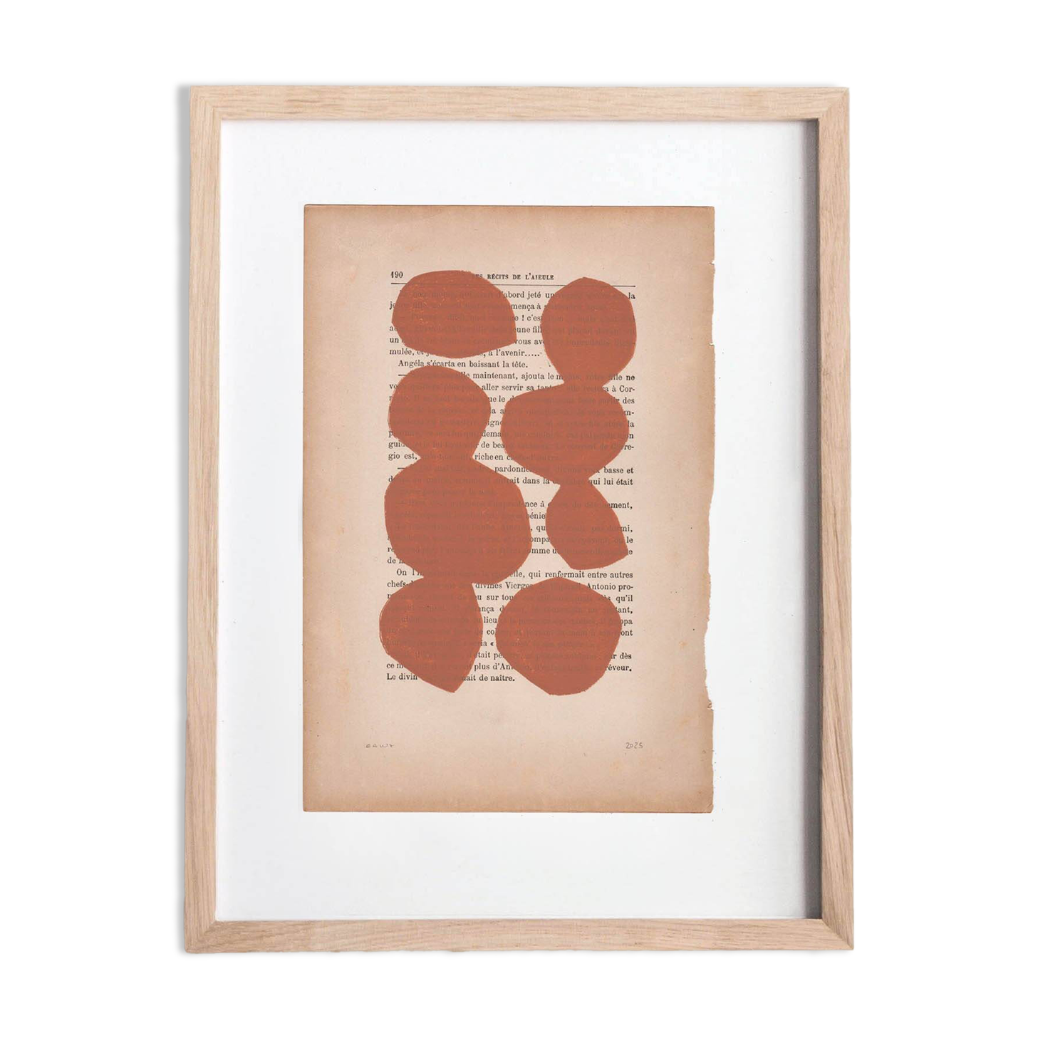Painting on book page - B138 col. terracotta signed Eawy