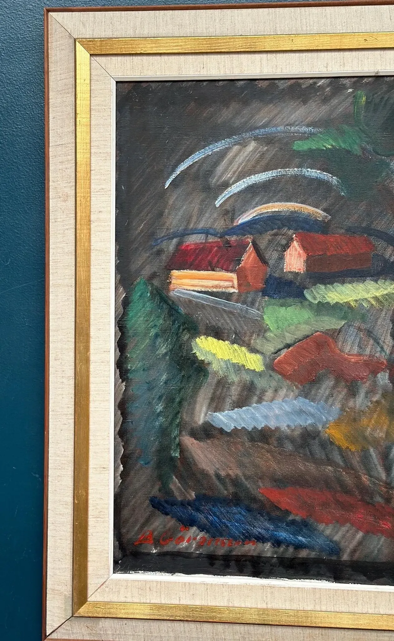 Large Original Swedish Oil on Canvas – “Landscape” by Bror Göransson – Signed – Vintage & Framed – 83 × 63 cm (32.7" × 24.8")