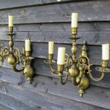 Appliques murales en laiton flamandes antiques à 4 branches 1920