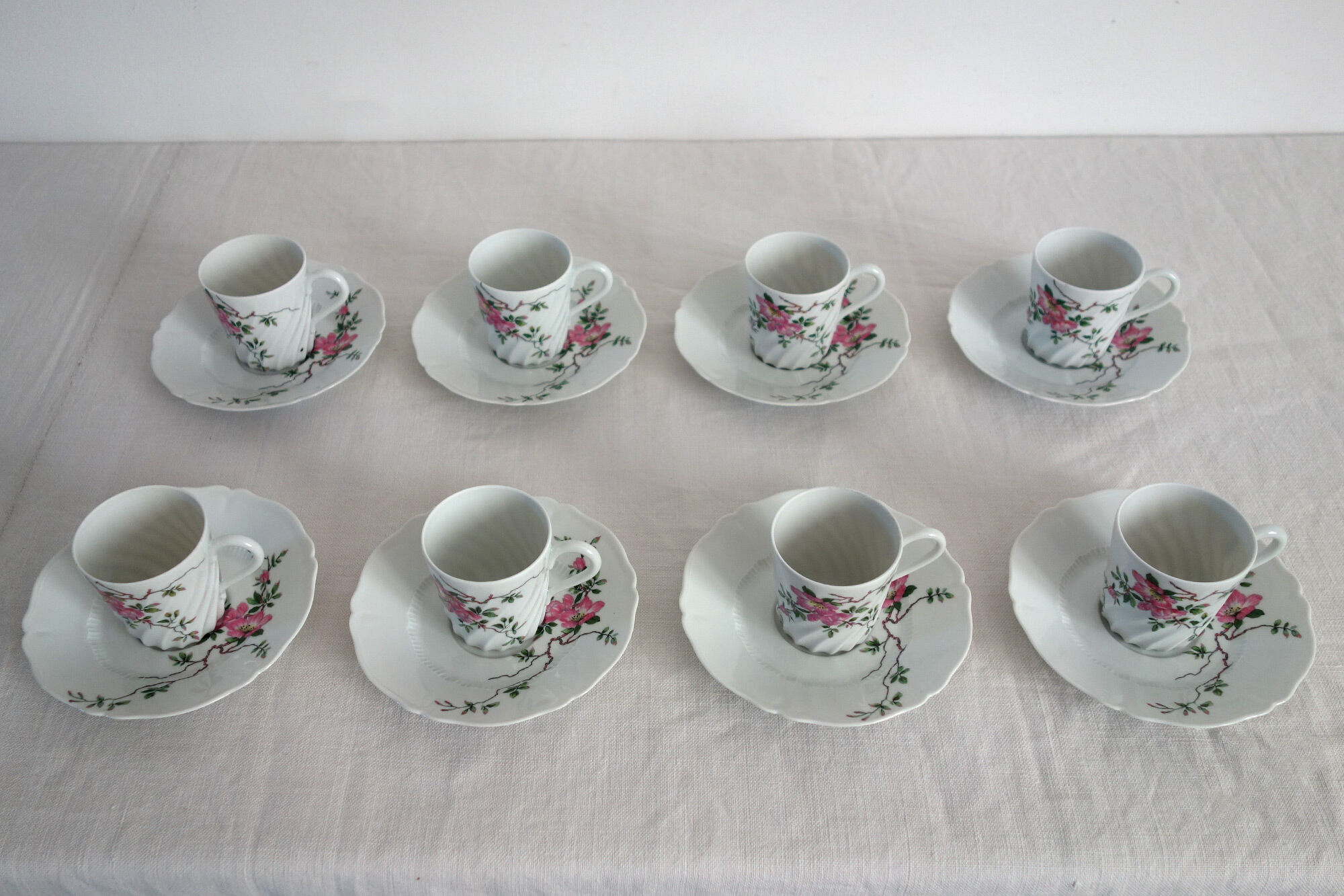 8 coffee cups model Eglantine, vintage Haviland Limoges
