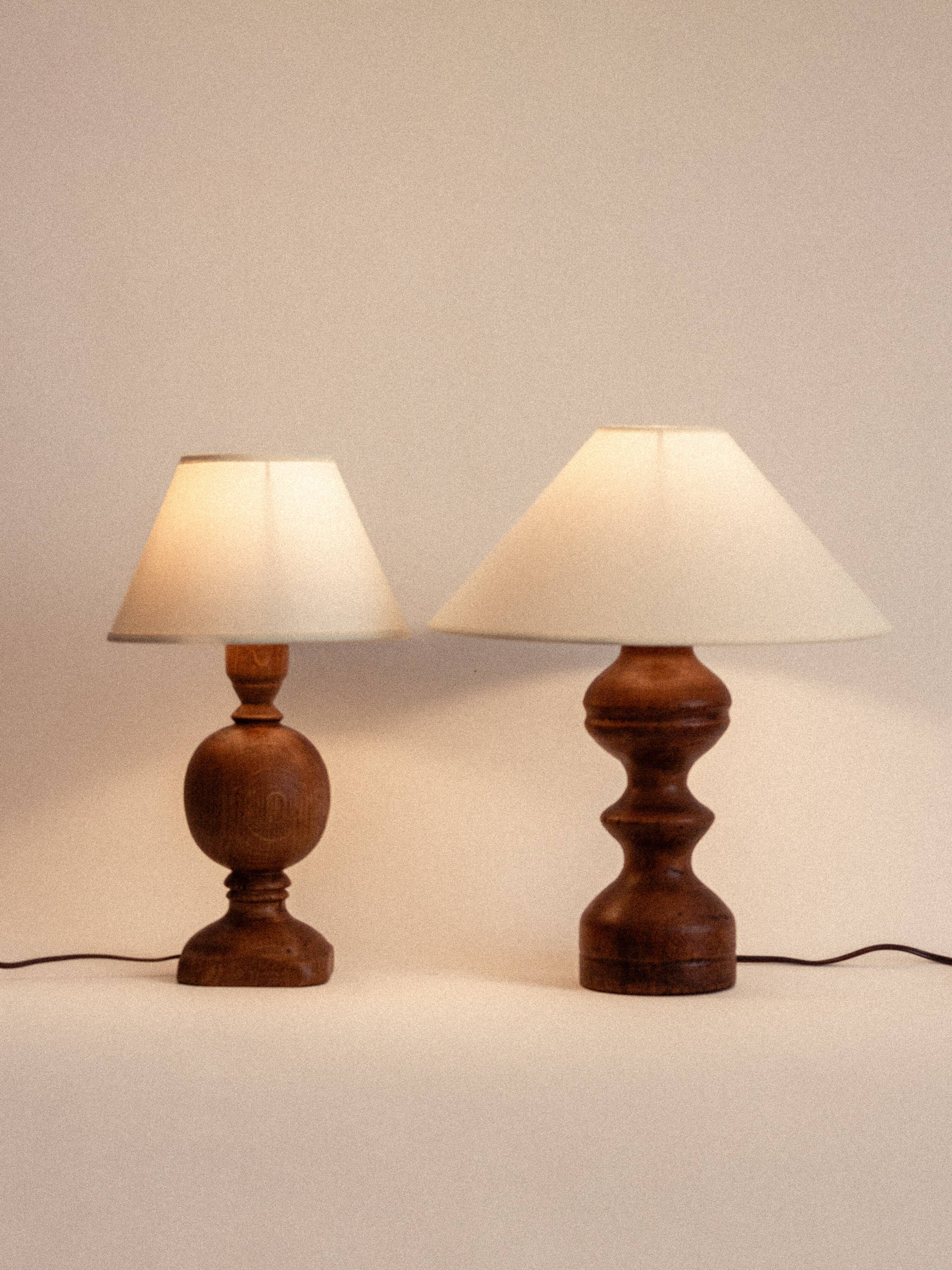 2 turned wooden lamp bases, 1940s-1960s