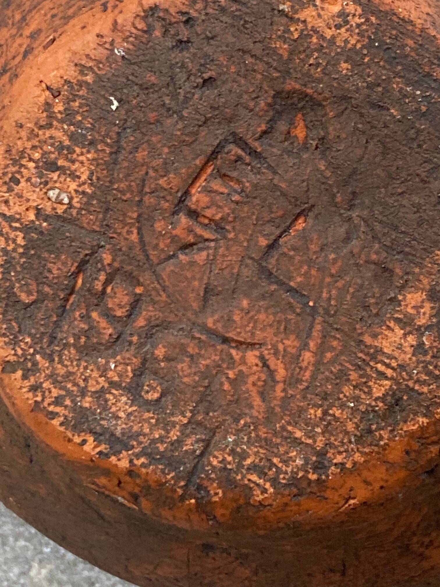 Earthenware bowl, glazed inside, raw outside, monogram EL