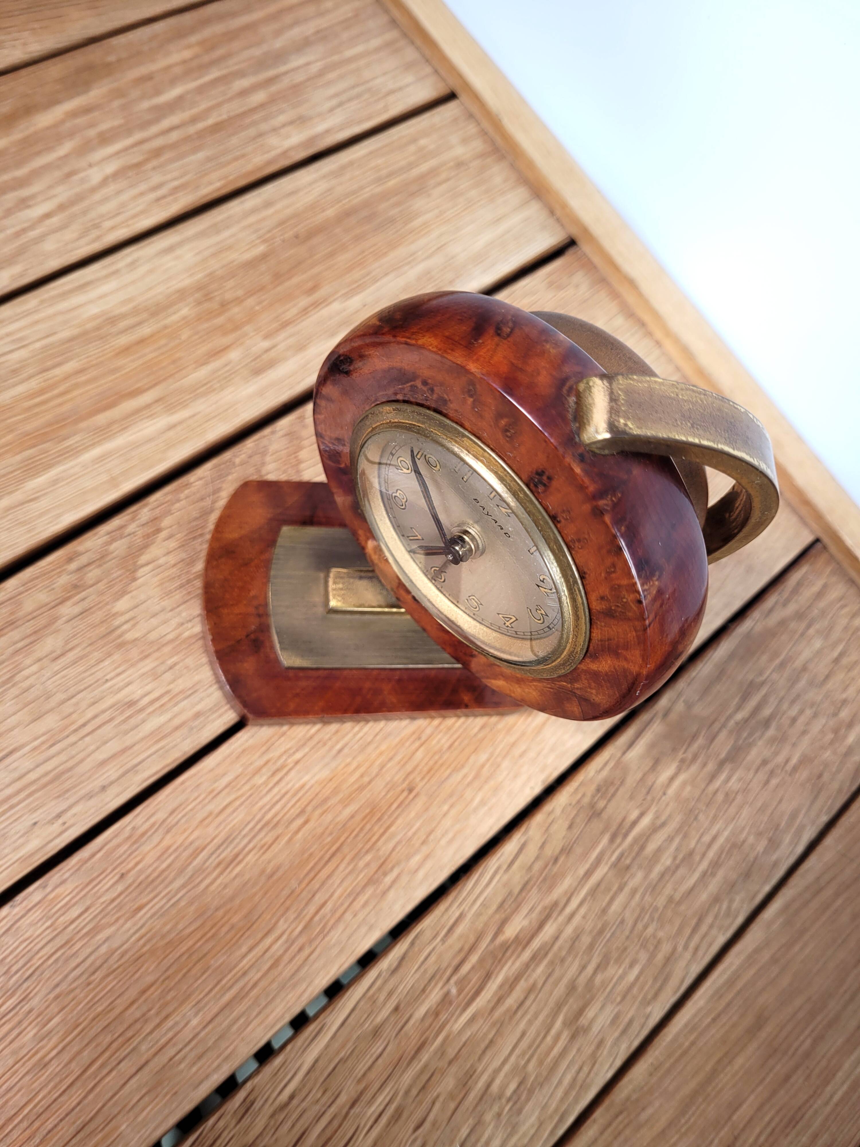 Alarm clock Bayard 1950 walnut and brass