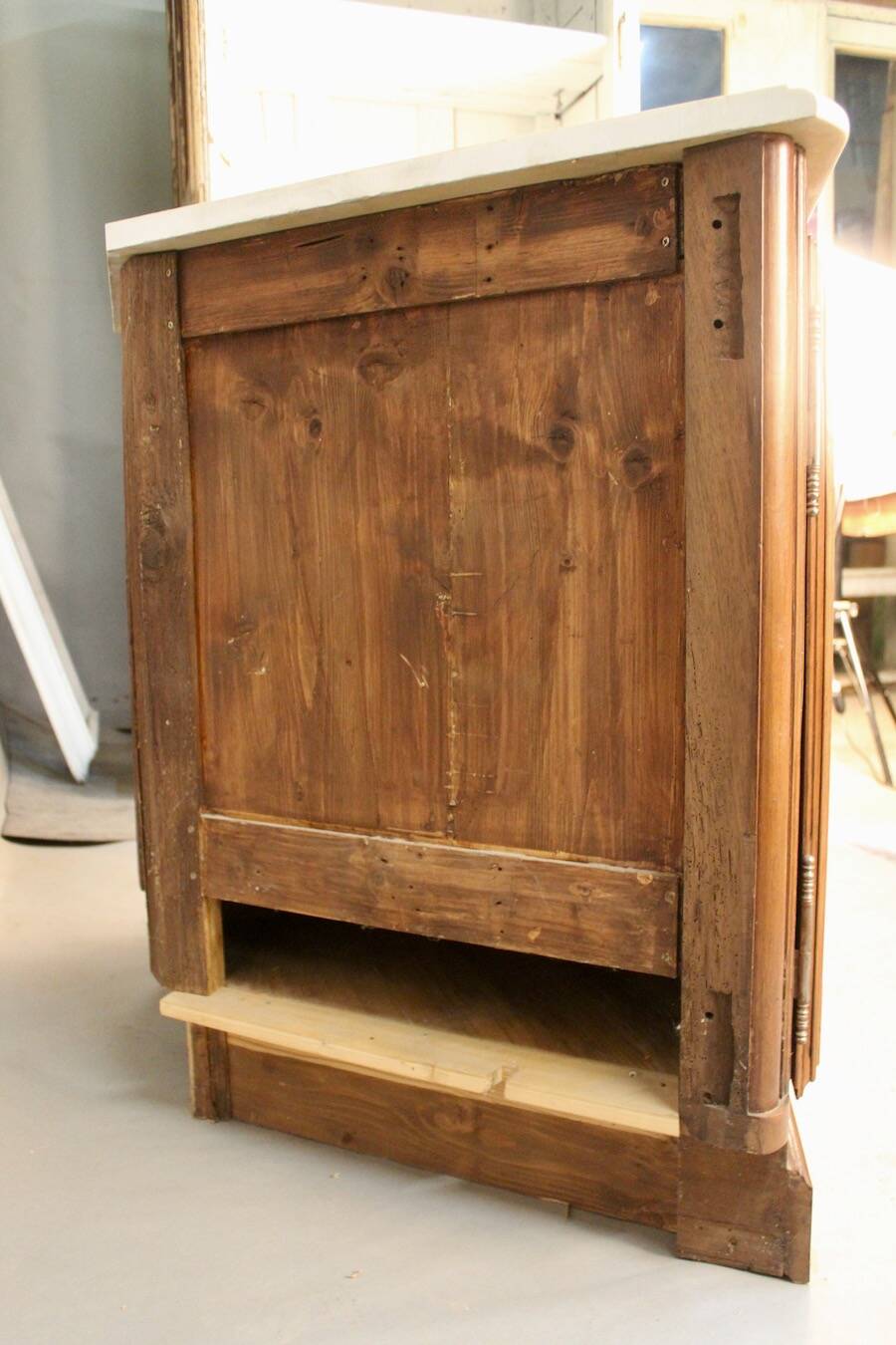 19th century walnut corner cupboard with Carrara marble top