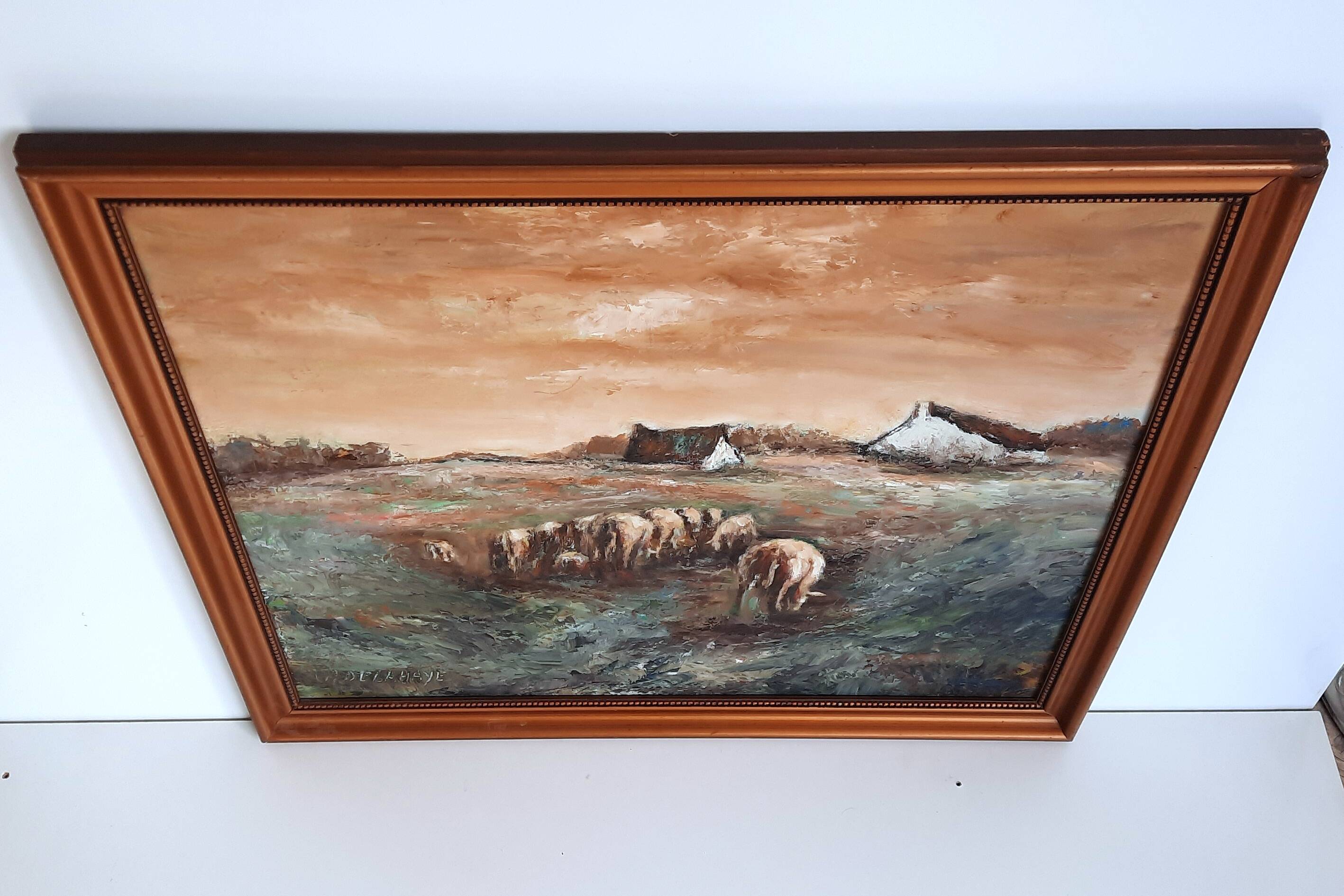 Oil painting on wood - A. Delahaye - Rural countryside scene - Hand signed and on the back - 1930