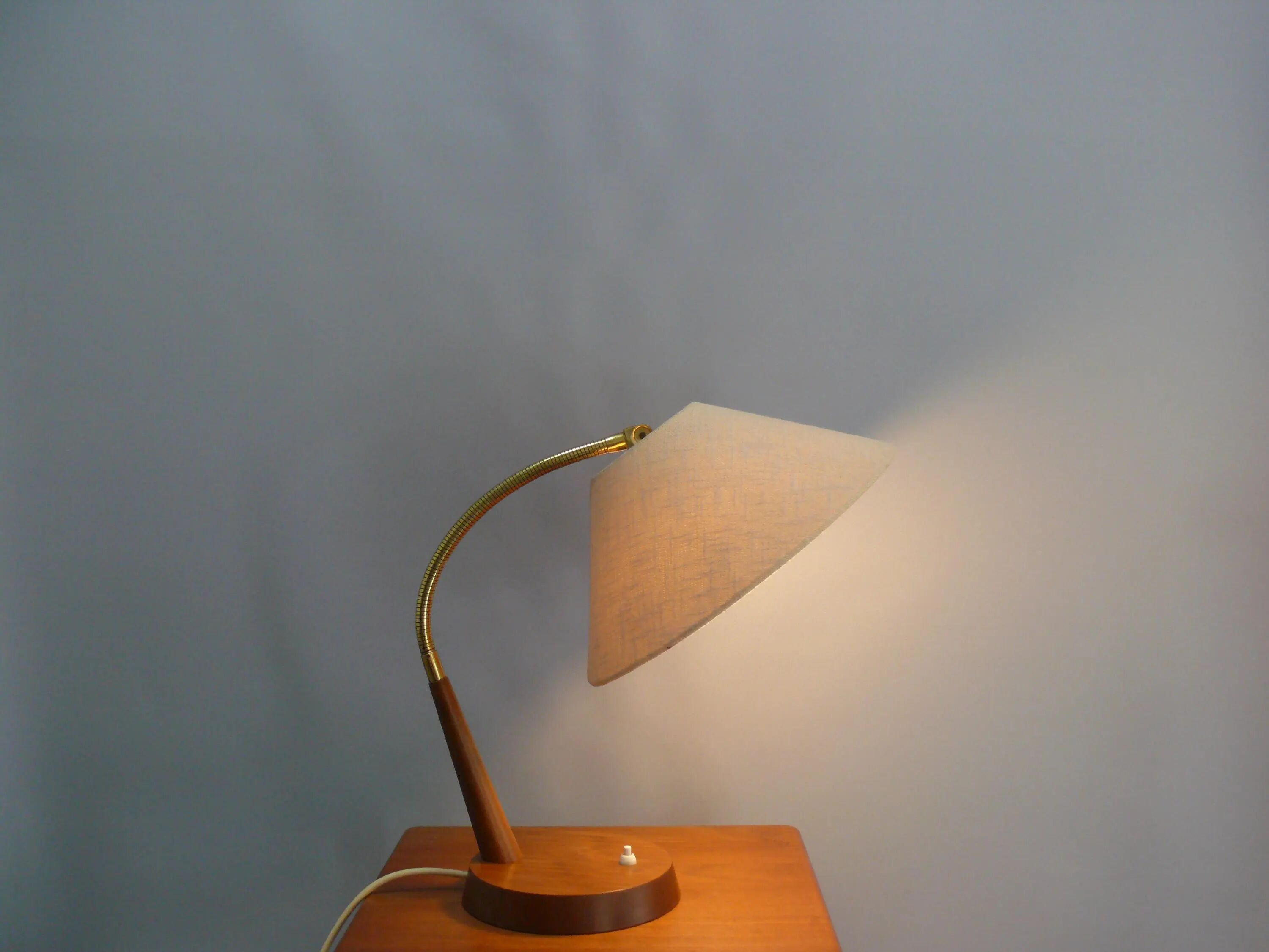 Mid Century Table Lamp by Temde, - Wood, Textile Shade