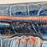 Lobster barbotine signed Michel Caugant midnight blue / coral