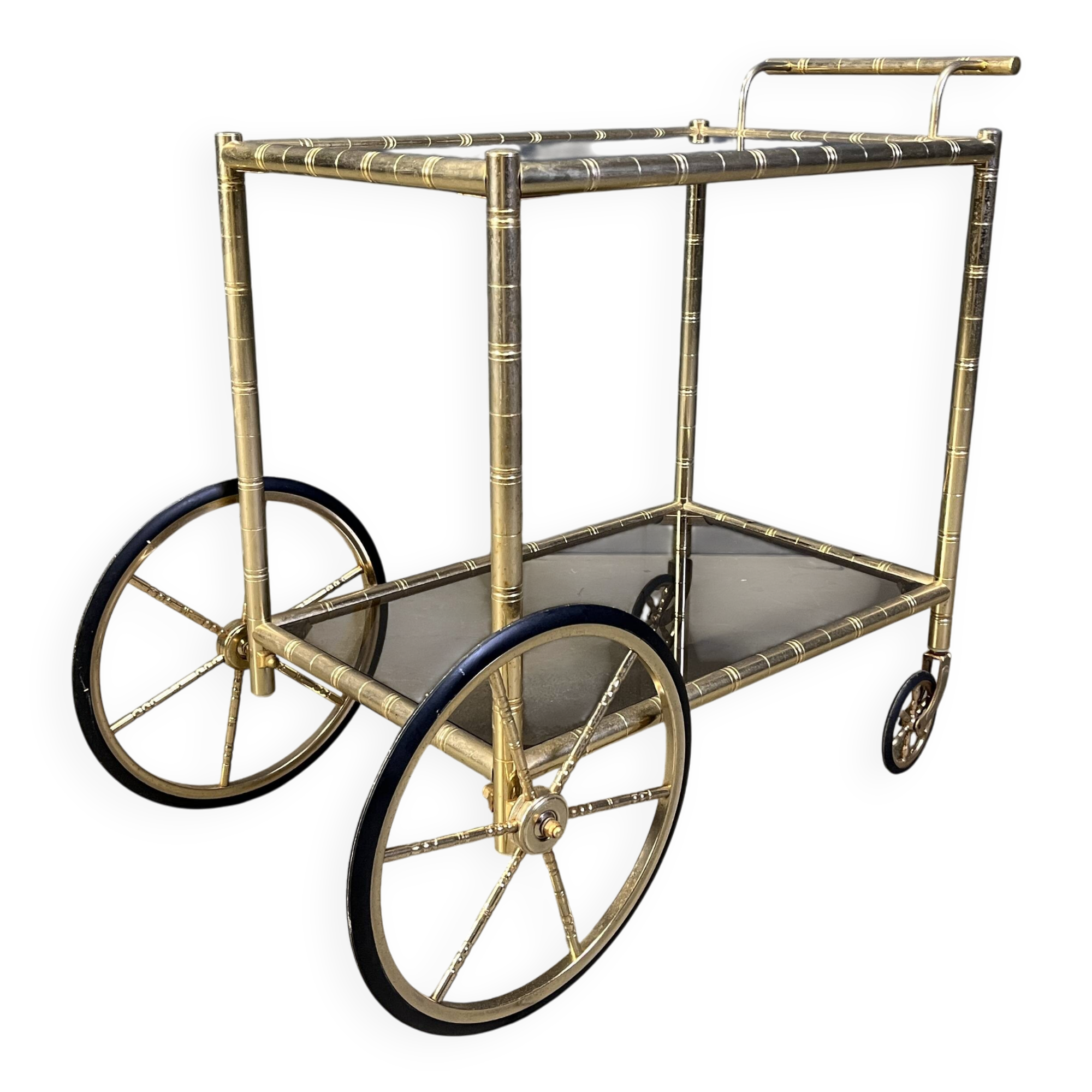 Chariot de bar en laiton imitation bambou, Orsenigo Italie, années 1970