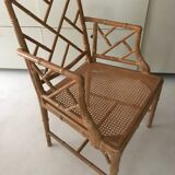 Fauteuil canné en bois et bambou ancien