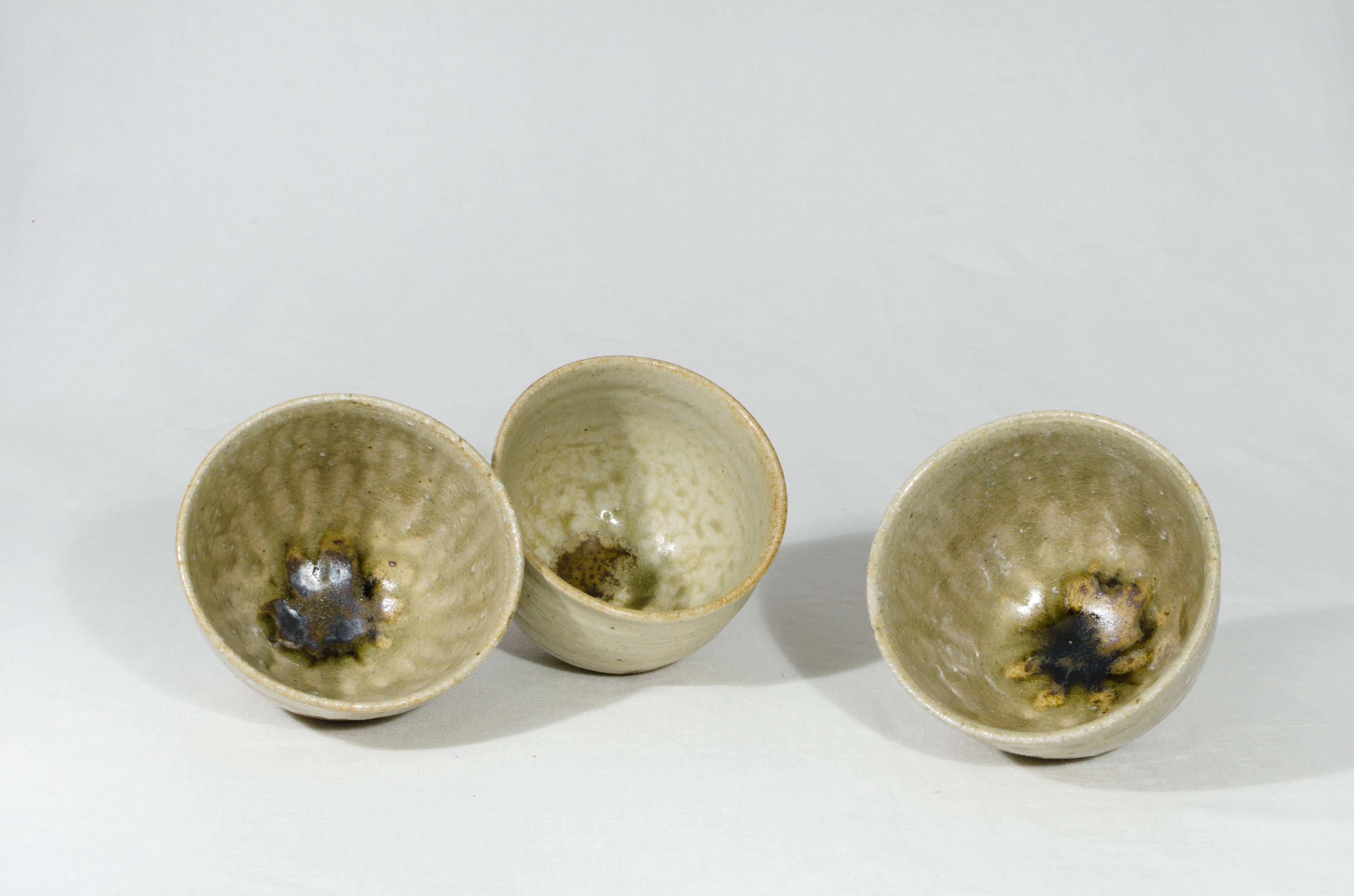 3 chawans (tea bowl) by master ceramicist yoshinari mitsuboshi of koya-san - japan - periode heisei