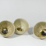 3 chawans (tea bowl) by master ceramicist yoshinari mitsuboshi of koya-san - japan - periode heisei