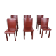 6 red leather dining chairs made in Italy, 1980s