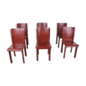 6 chaises de salle à manger en cuir rouge fabriquées en Italie, années 1980