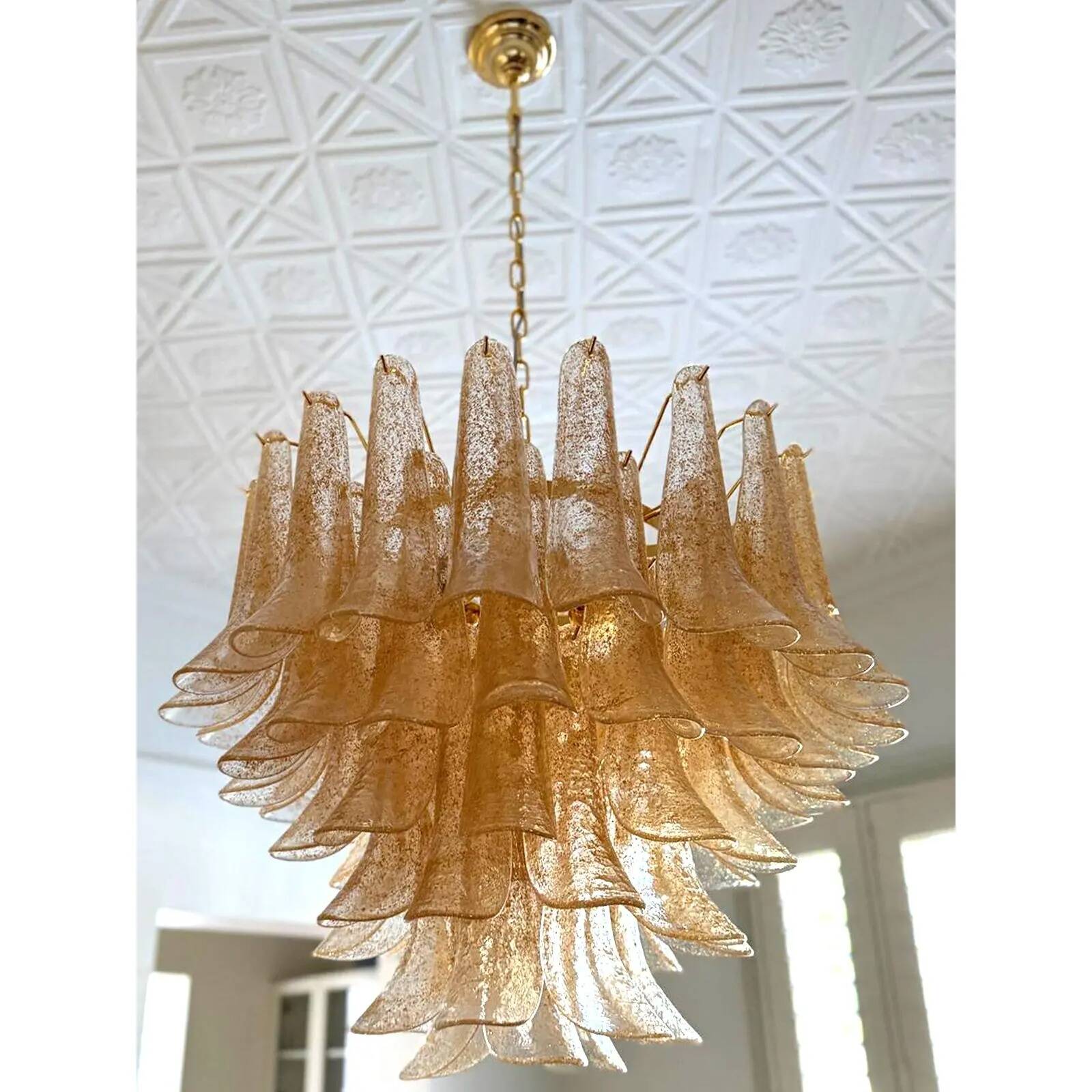 Contemporary Clear and Gold “Petali-Selle” Murano Glass Chandelier