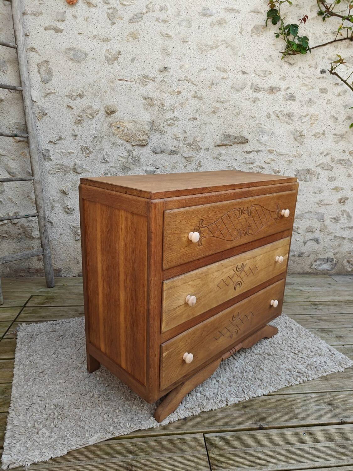 Art Deco chest of drawers in sandblasted oak