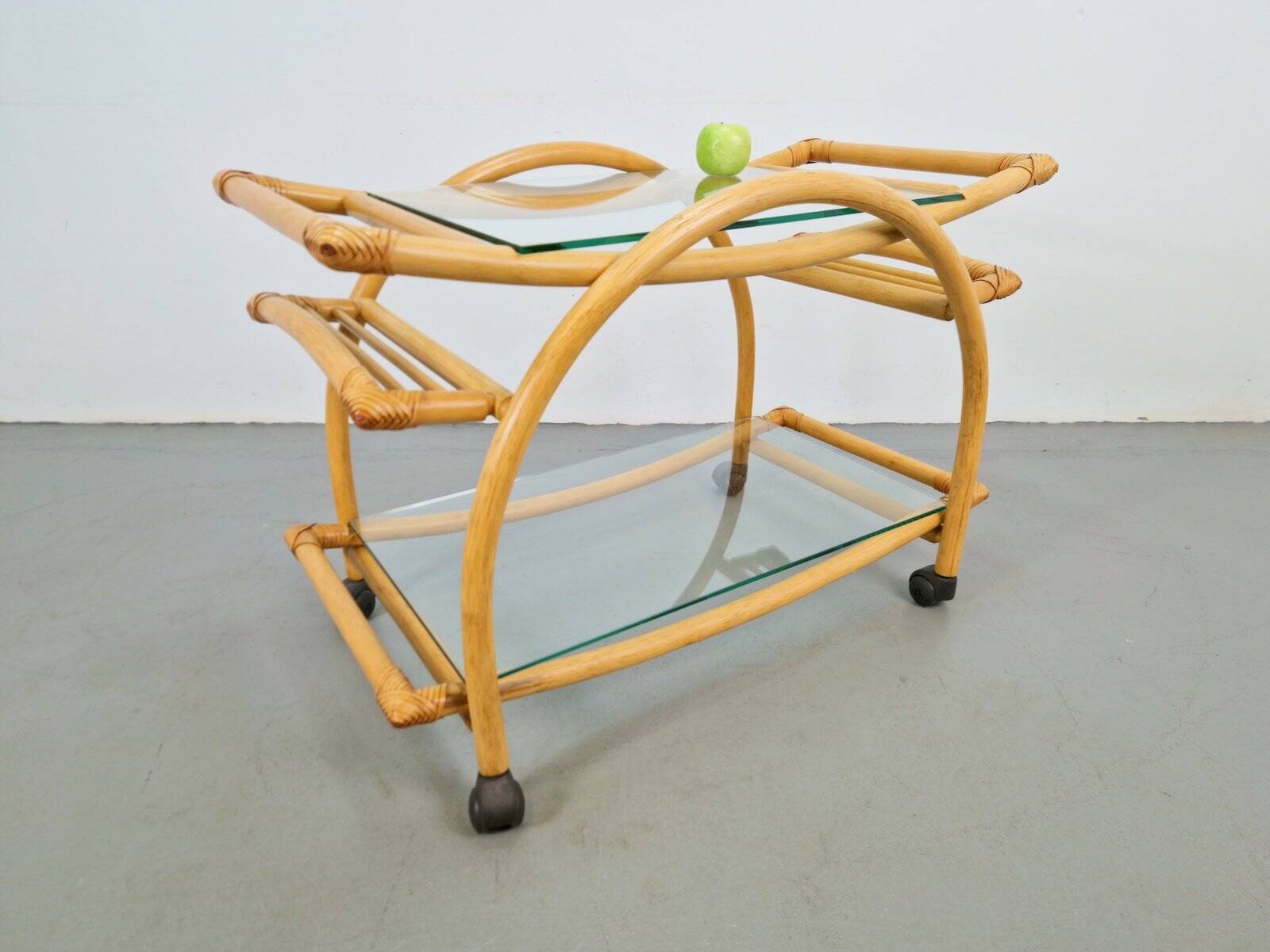 Vintage Trolley in Rattan, Bentwood and Leather, Italy, 1970s
