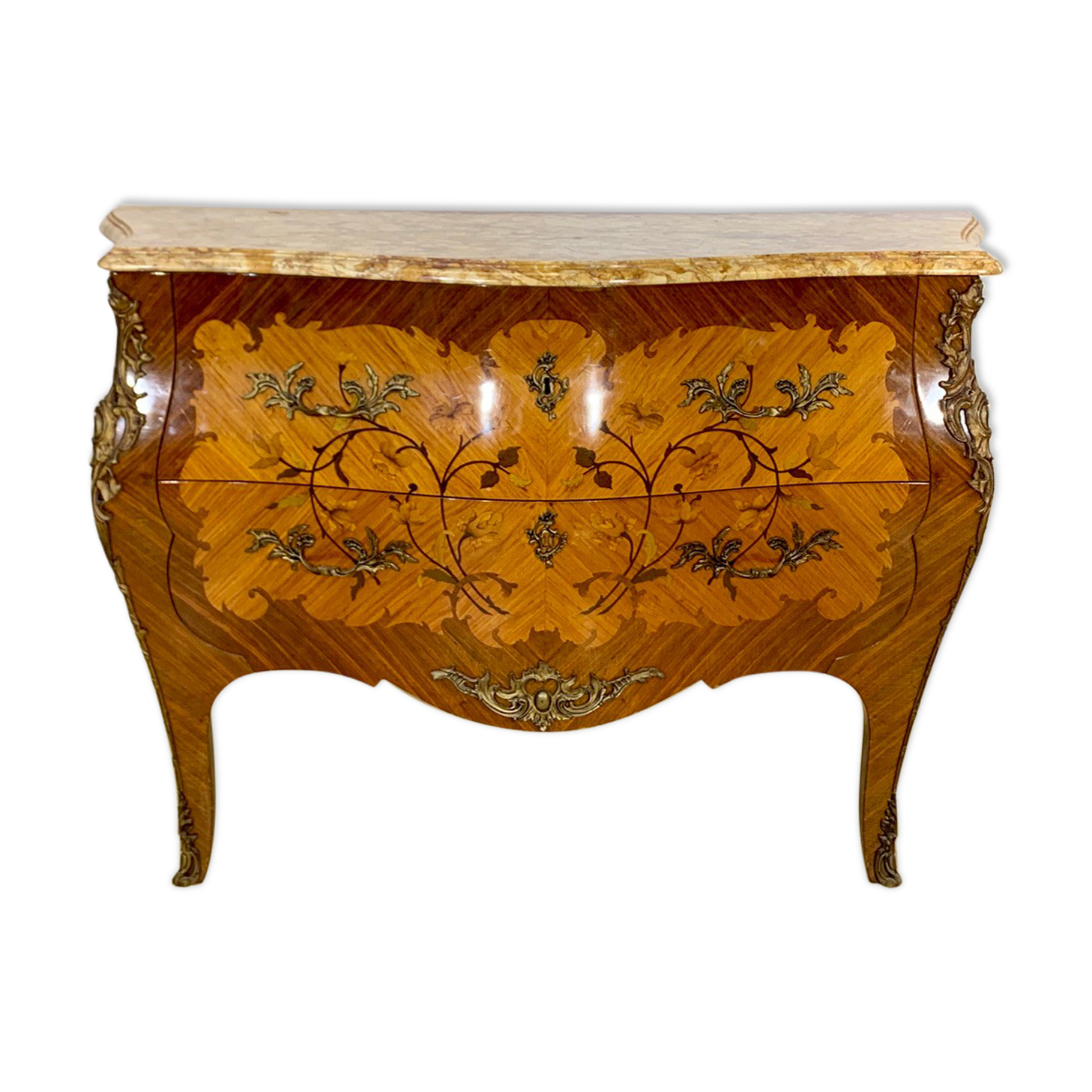 Curved chest of drawers Louis XV style in marquetry