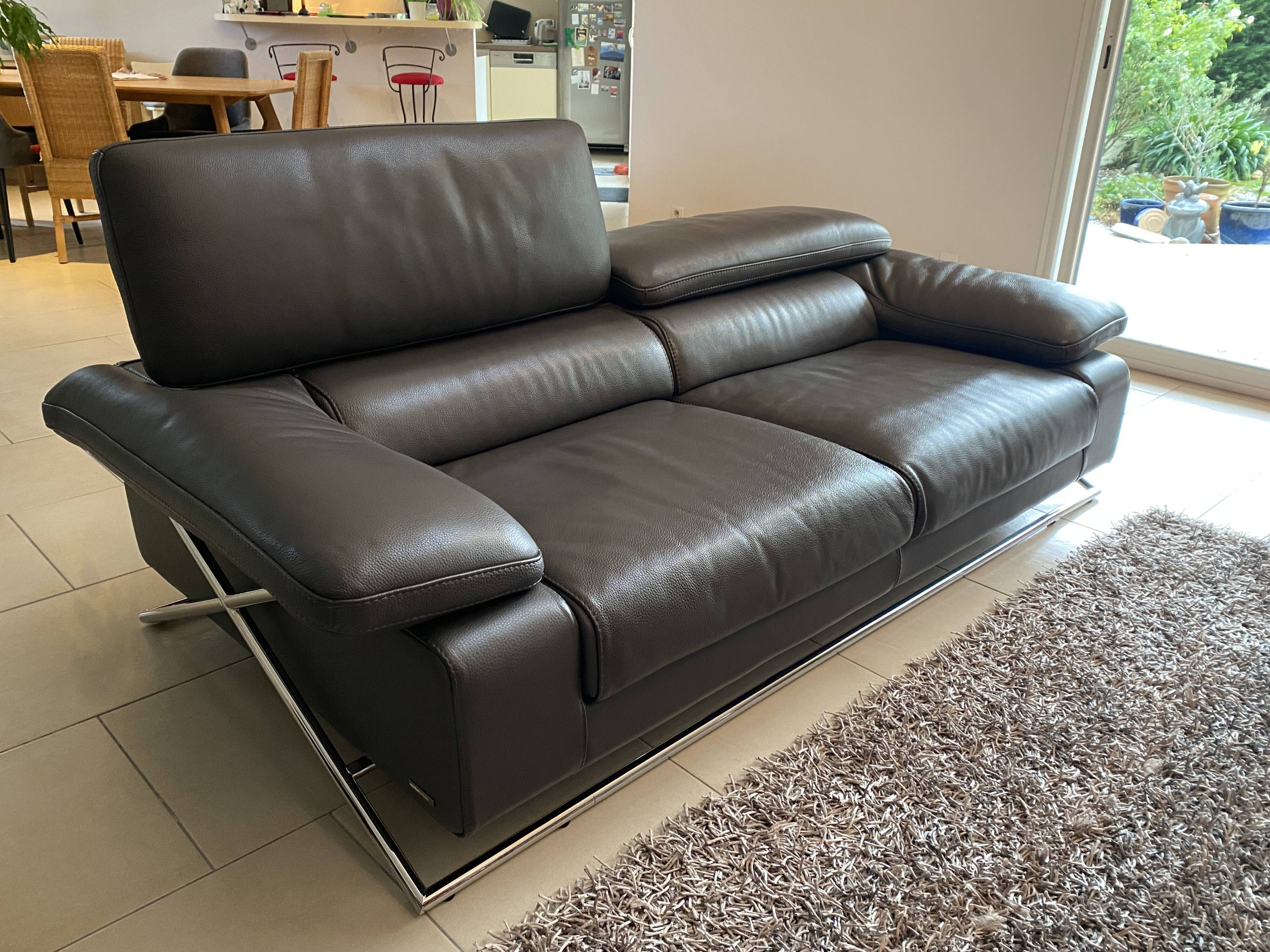 Canapé 3 places & pouf en cuir Roche Bobois