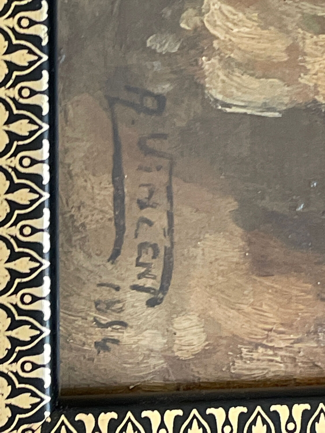 Table XIXth oil on cardboard signed A . Vincent