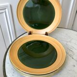 Set of 6 flat plates in green enamel ceramic salins model "capvern" years 60-70