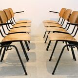School bench consisting of 4 stackable chairs in industrial plywood by Marko Holland