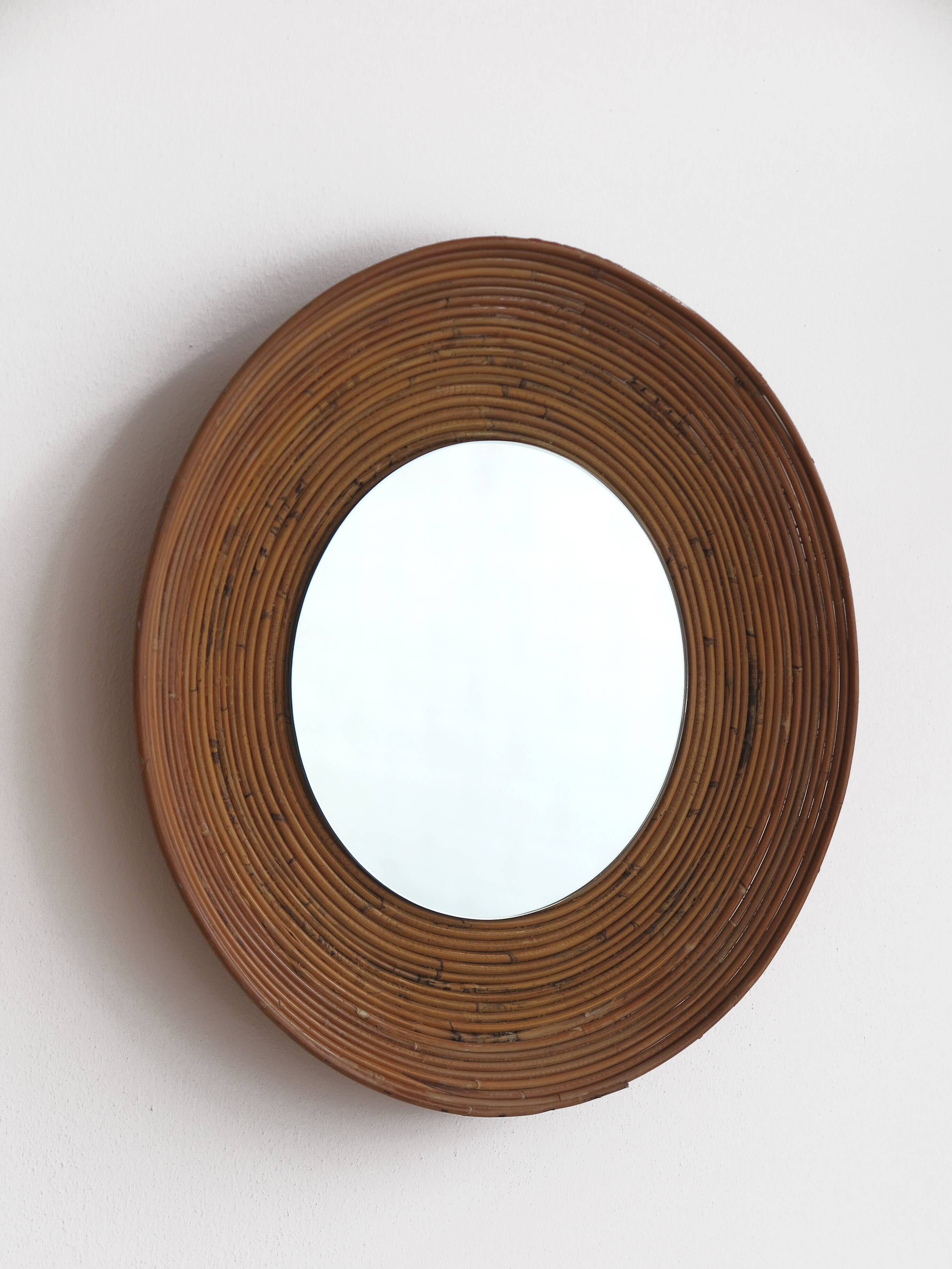 Italian rattan bamboo wall mirror, 1960s, 65 cm