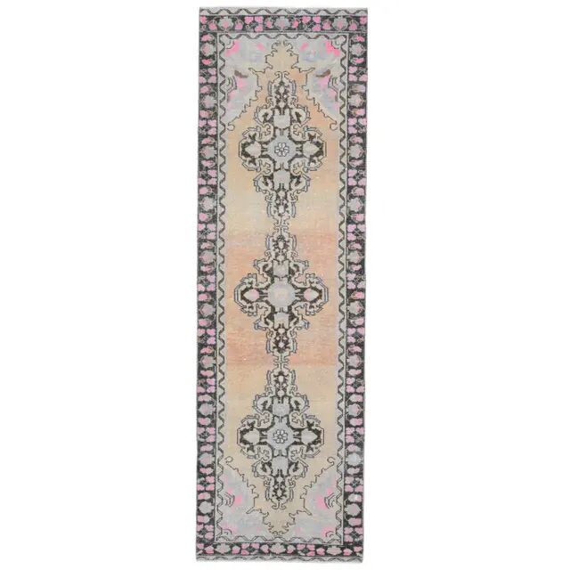 Vintage Turkish Hand-Knotted Wool Cotton Orange Runner Rug 92x307
