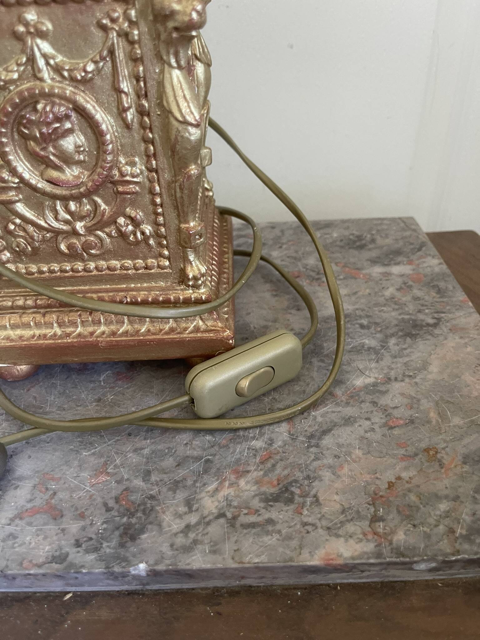 Antique Large Cassolette Lamp Empire Greek Roman Gilded Wood 19th Century 60