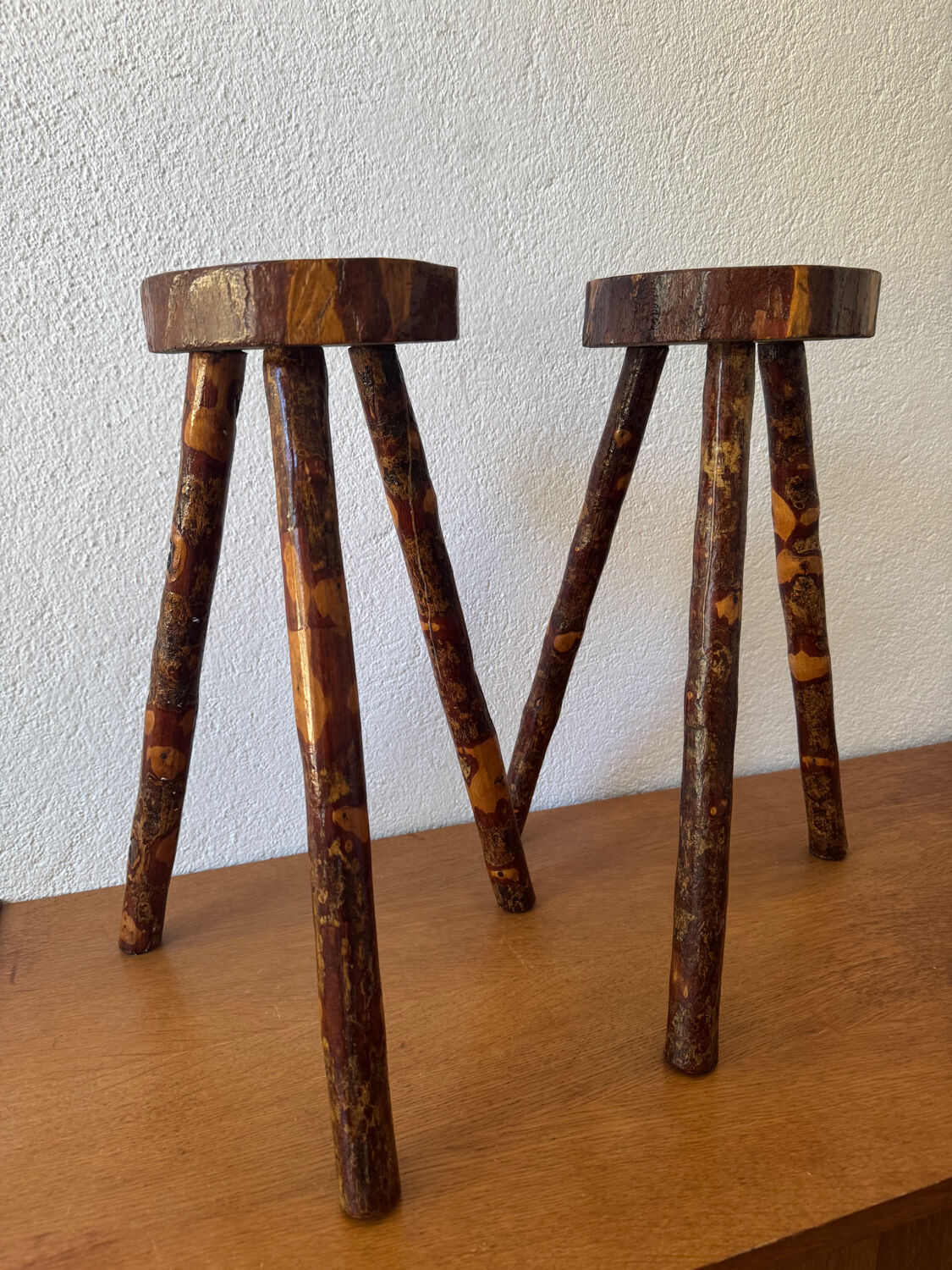 Brutalist wooden stools from the 60s