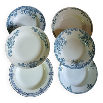6 mismatched Terre de fer soup plates